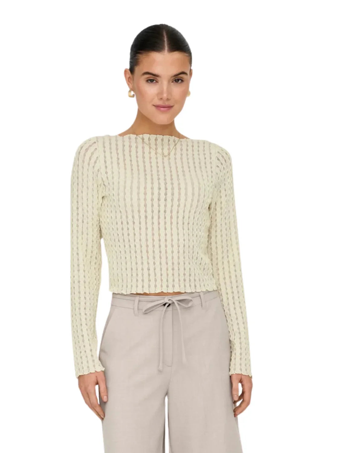 Top Cuello Barco ONLY Noor Beige - Bicos de Fío