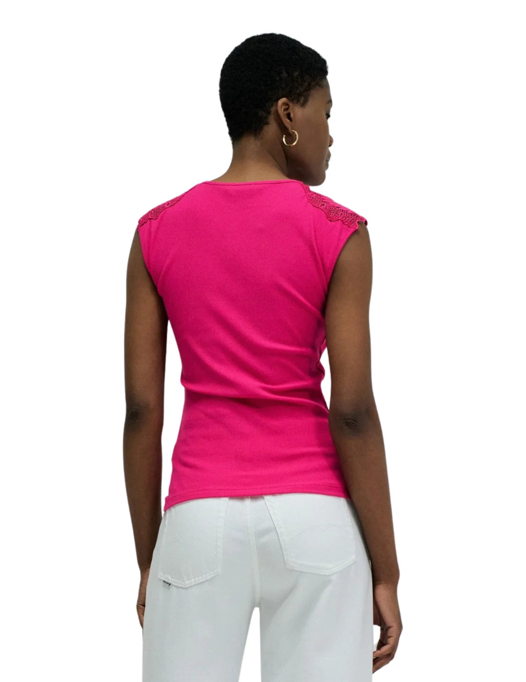 Top Encaje Hombro Salsa Jeans Fucsia | Bicos de Fío