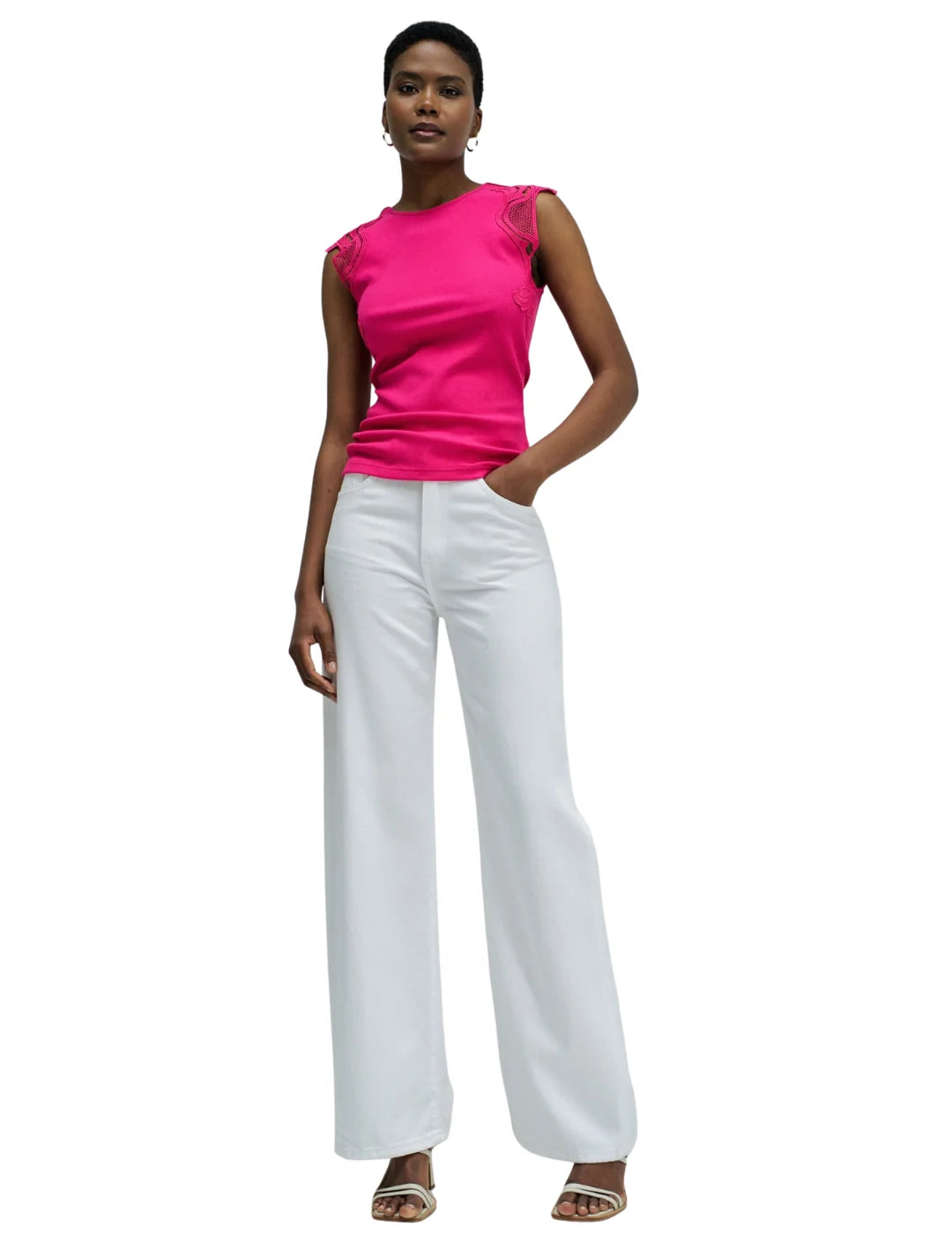 Top Encaje Hombro Salsa Jeans Fucsia | Bicos de Fío
