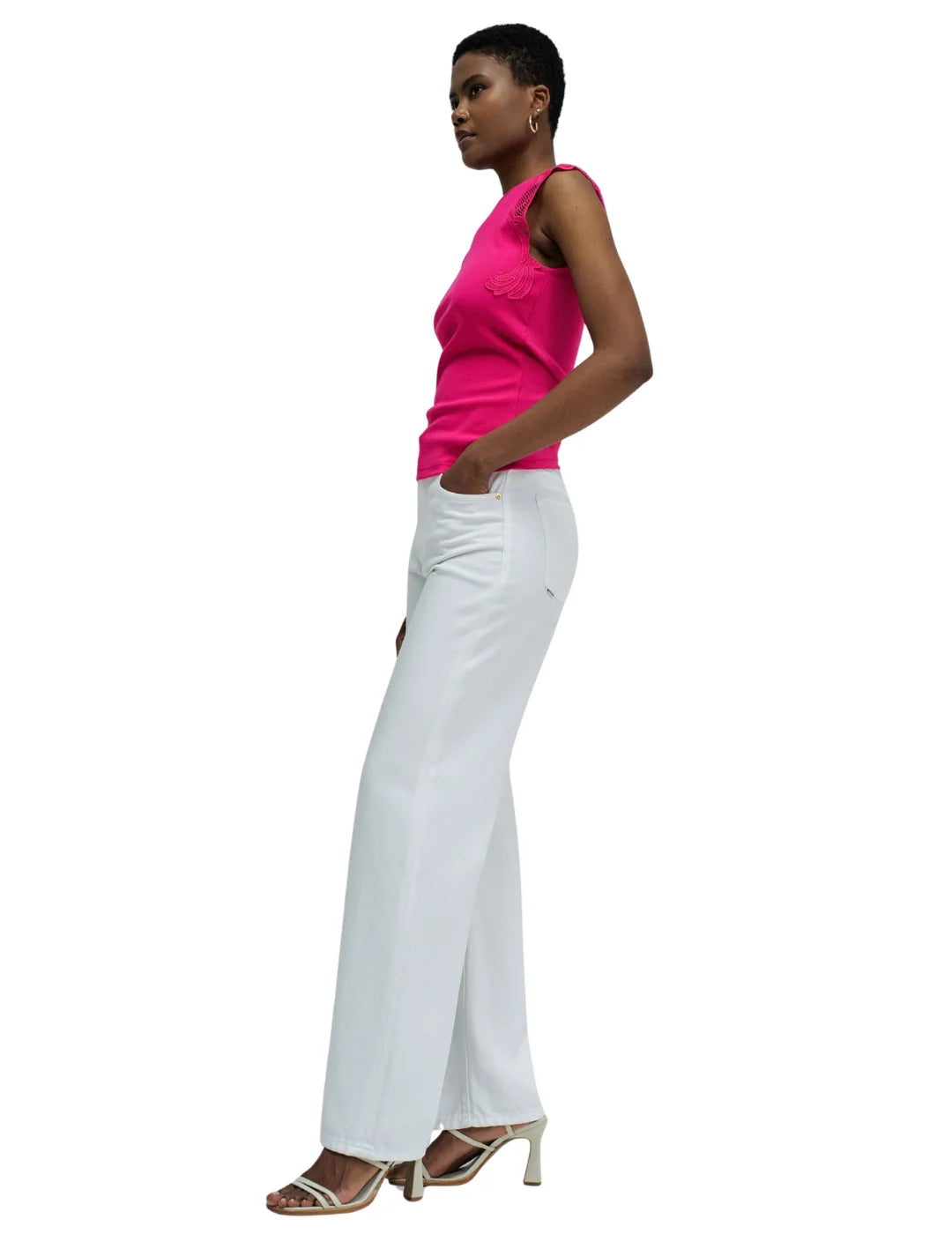 Top Encaje Hombro Salsa Jeans Fucsia | Bicos de Fío