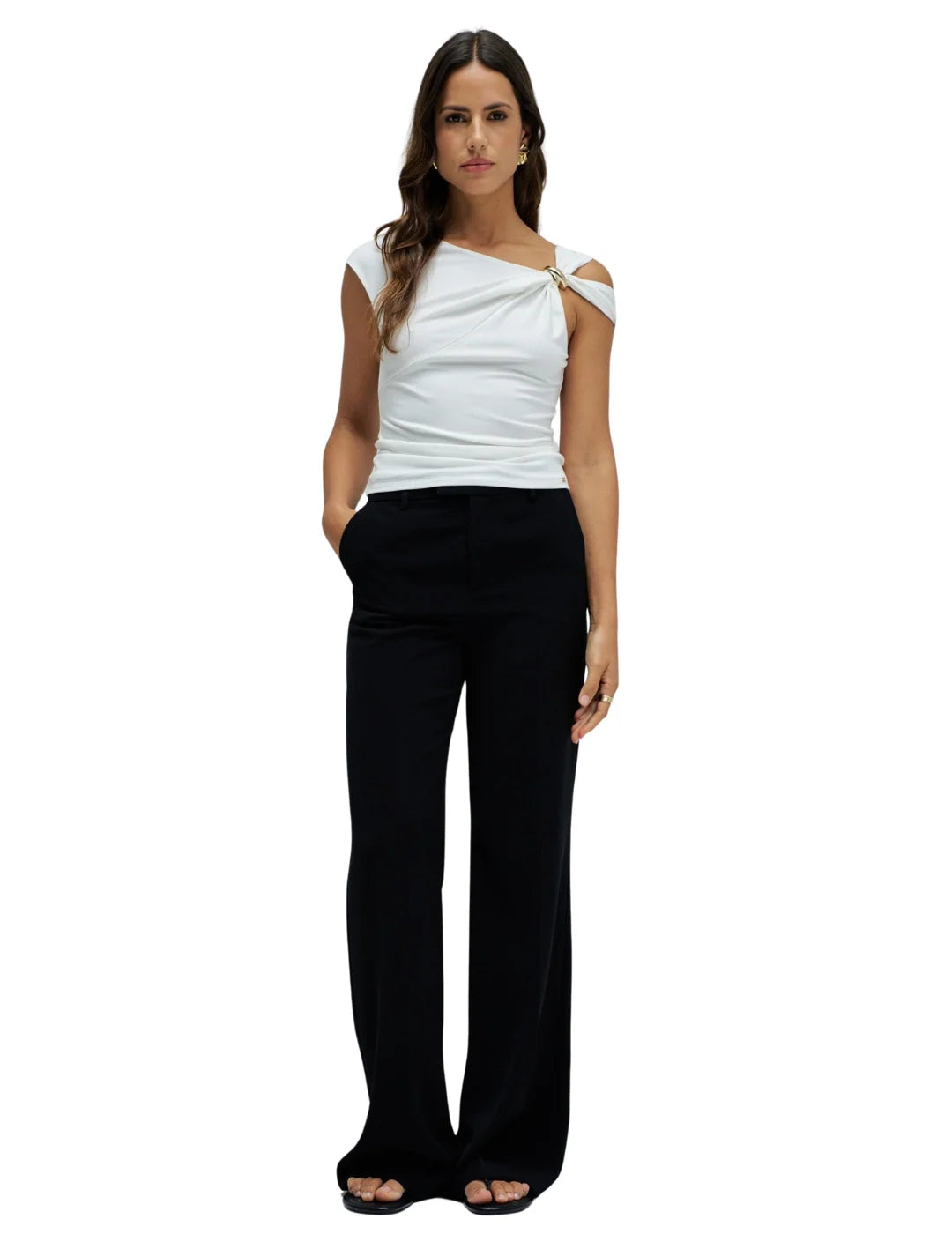 Top Escote Asimétrico Salsa Jeans Blanco | Bicos de Fío
