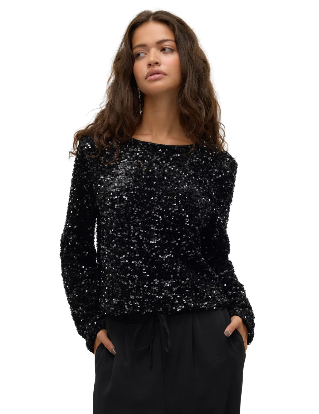 Top Lentejuelas Vero Moda Laila Negro | Bicos de Fío
