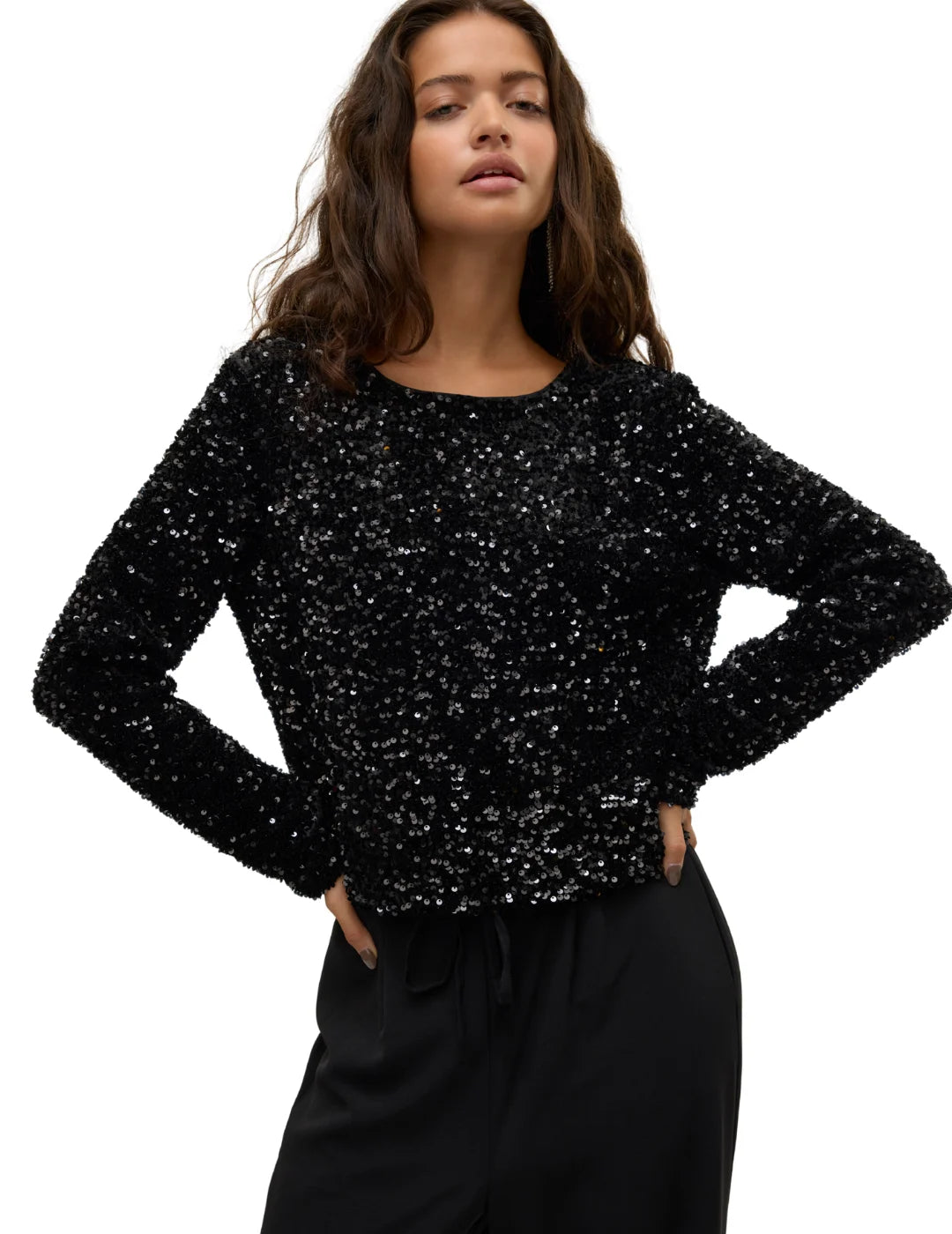 Top Lentejuelas Vero Moda Laila Negro | Bicos de Fío