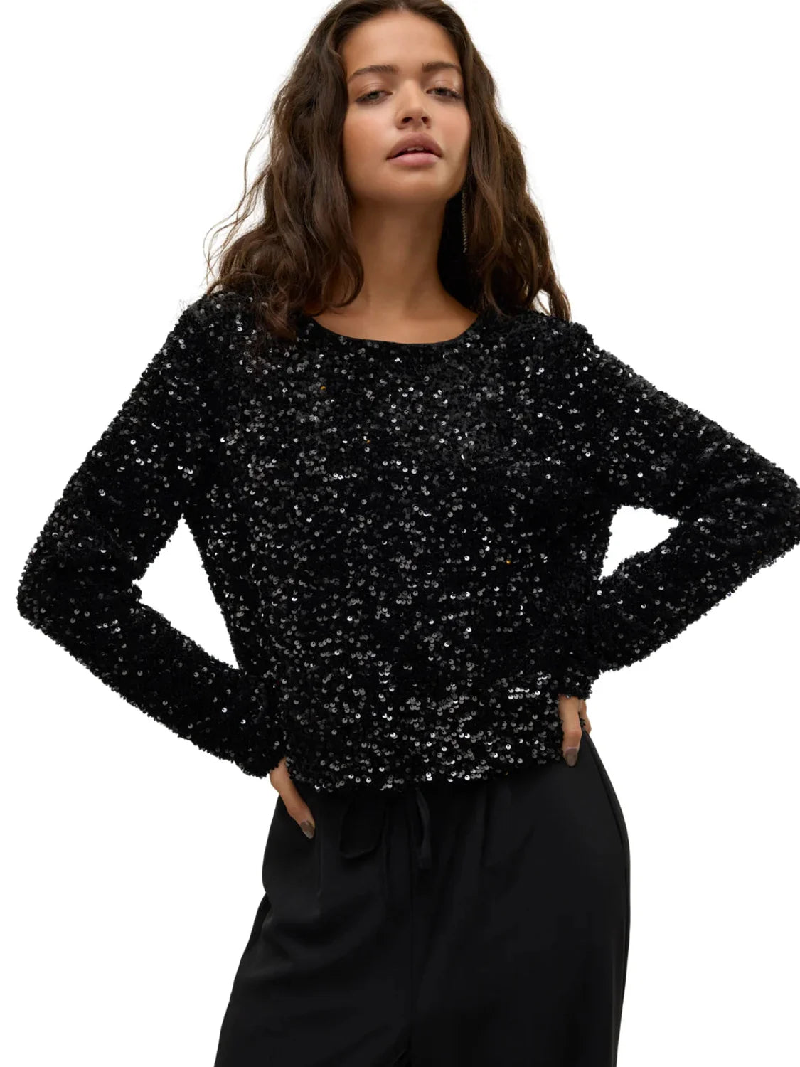 Top Lentejuelas Vero Moda Laila Negro | Bicos de Fío