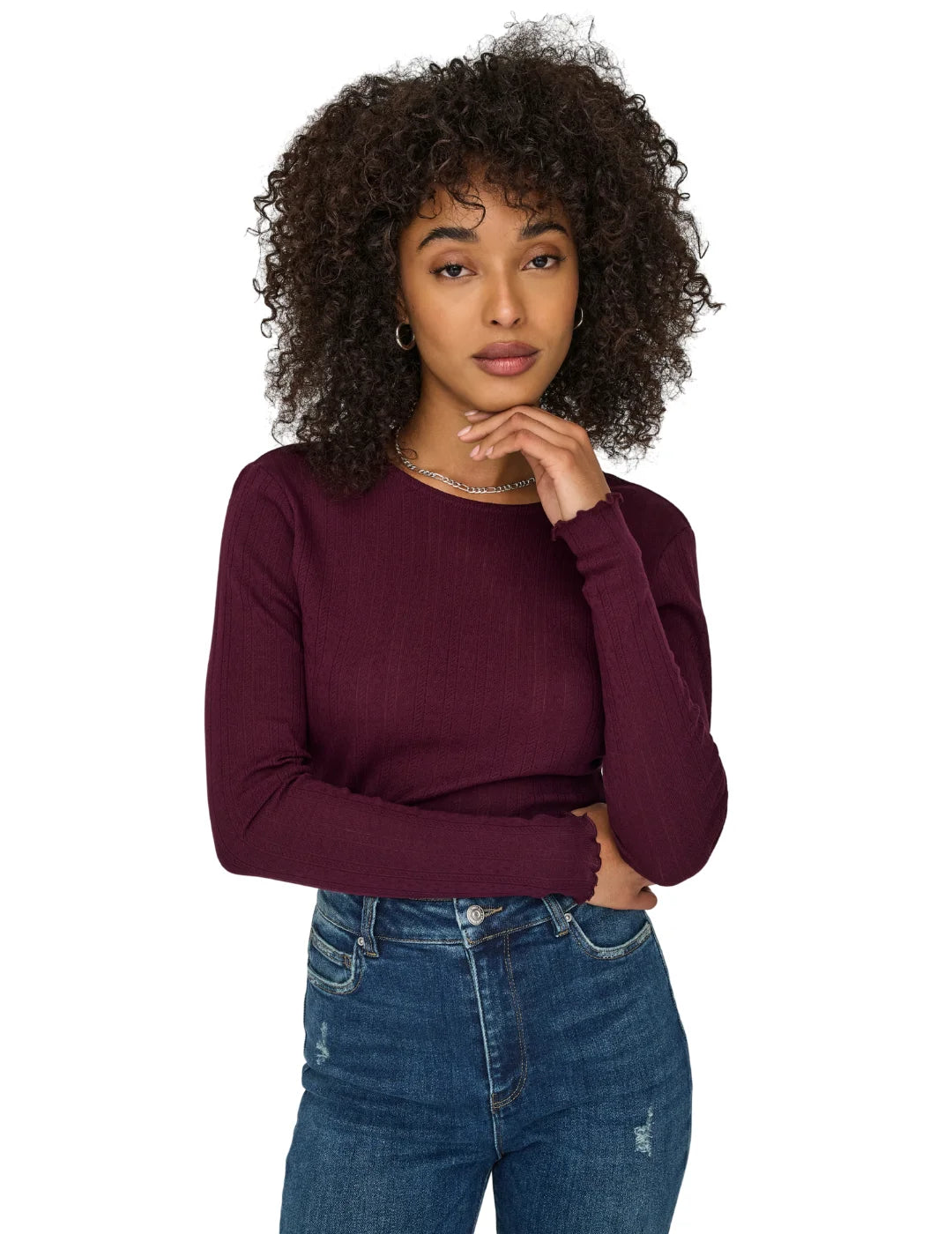 Top Manga Larga ONLY Carlotta Granate | Bicos de Fío