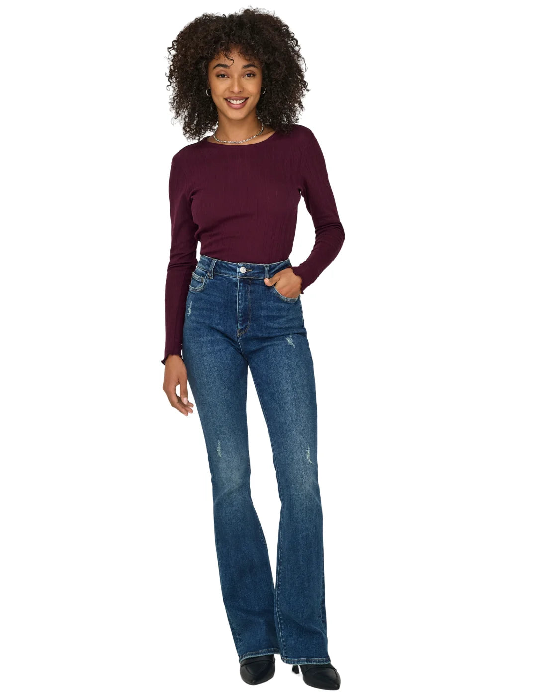 Top Manga Larga ONLY Carlotta Granate | Bicos de Fío