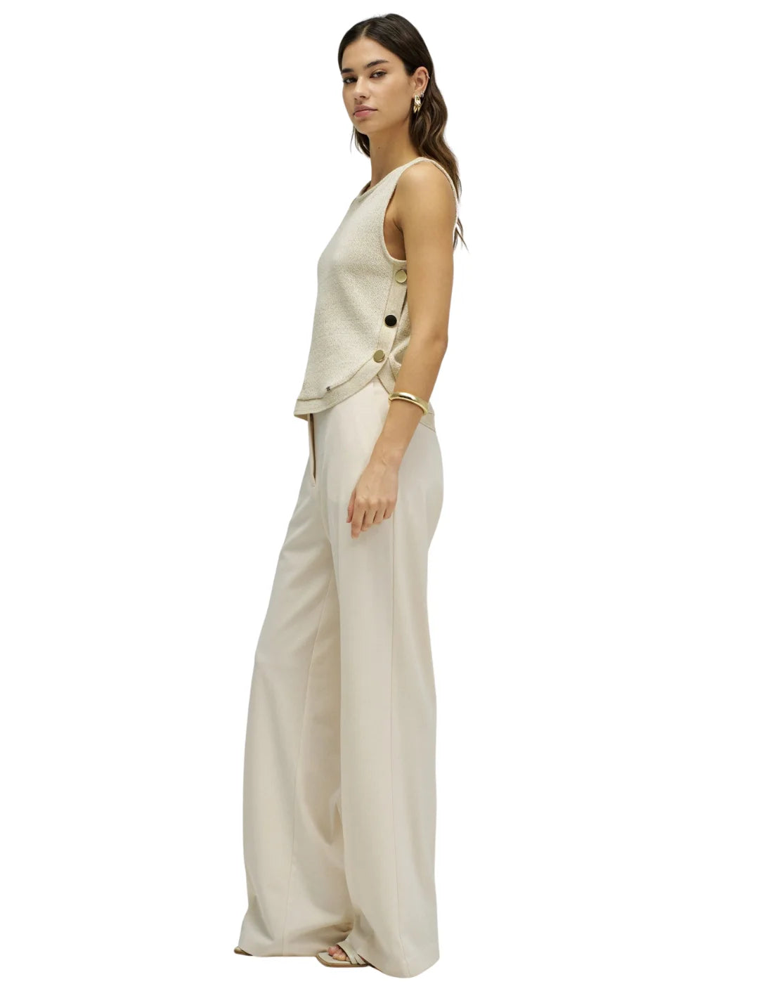 Top Punto Lurex Botones Salsa Jeans Beige | Bicos de Fío