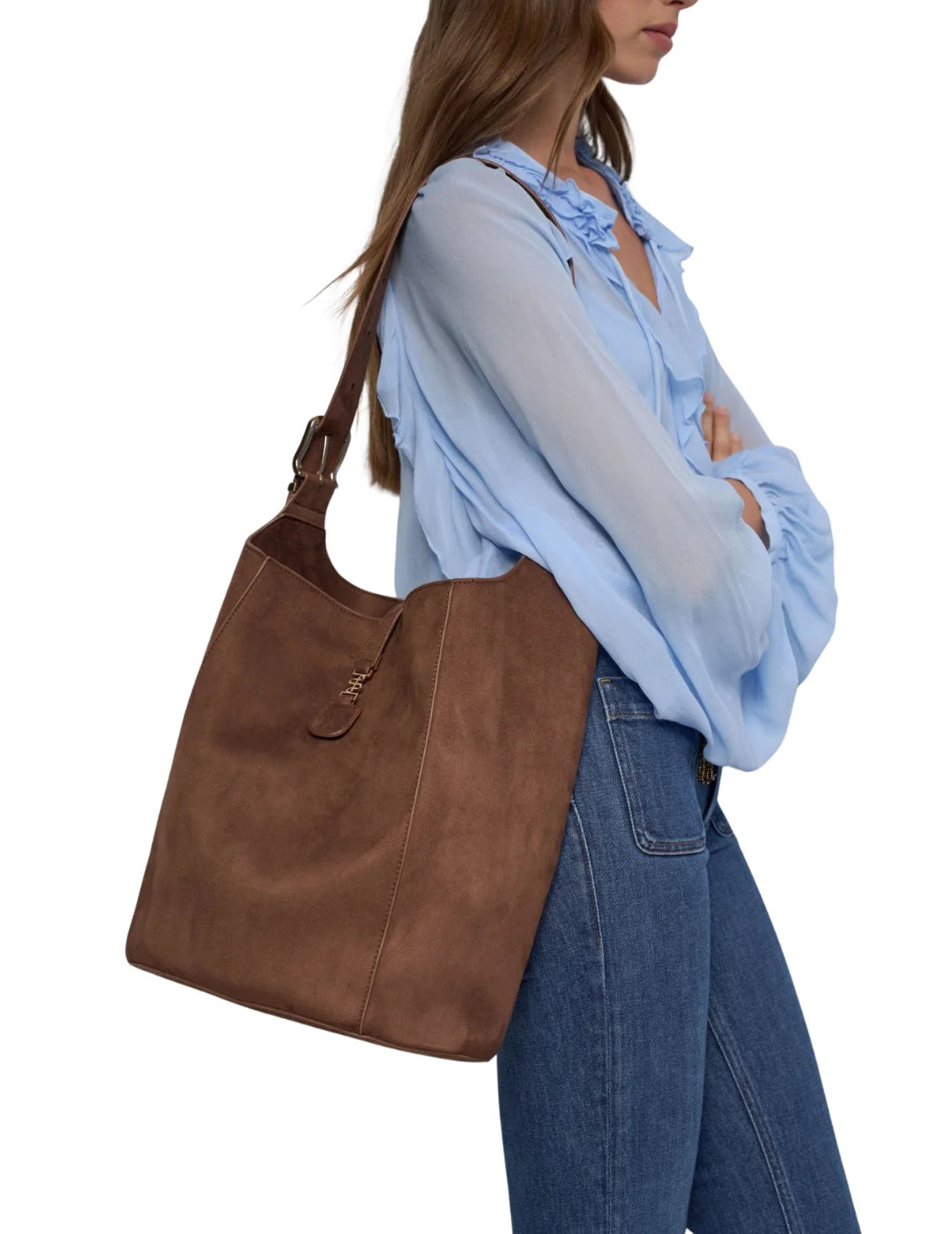 Totebag Efecto Ante Salsa Jeans Marrón | Bicos de Fío