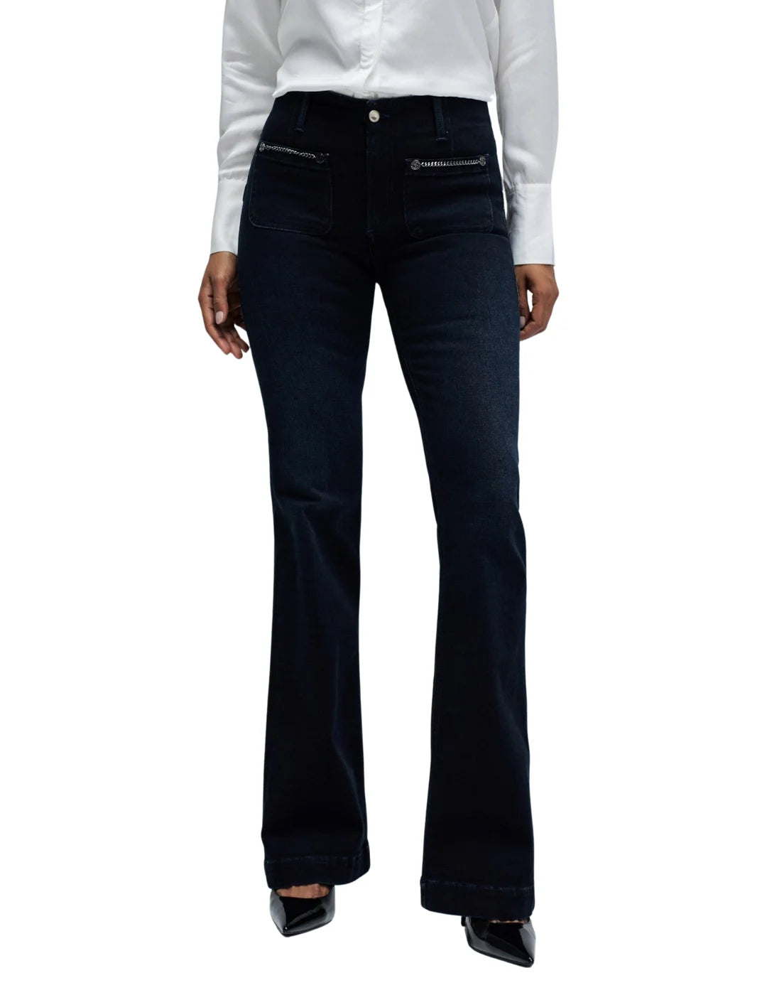 Vaqueros Destiny Push Up Flare Salsa Jeans Azul Oscuro | Bicos de Fío