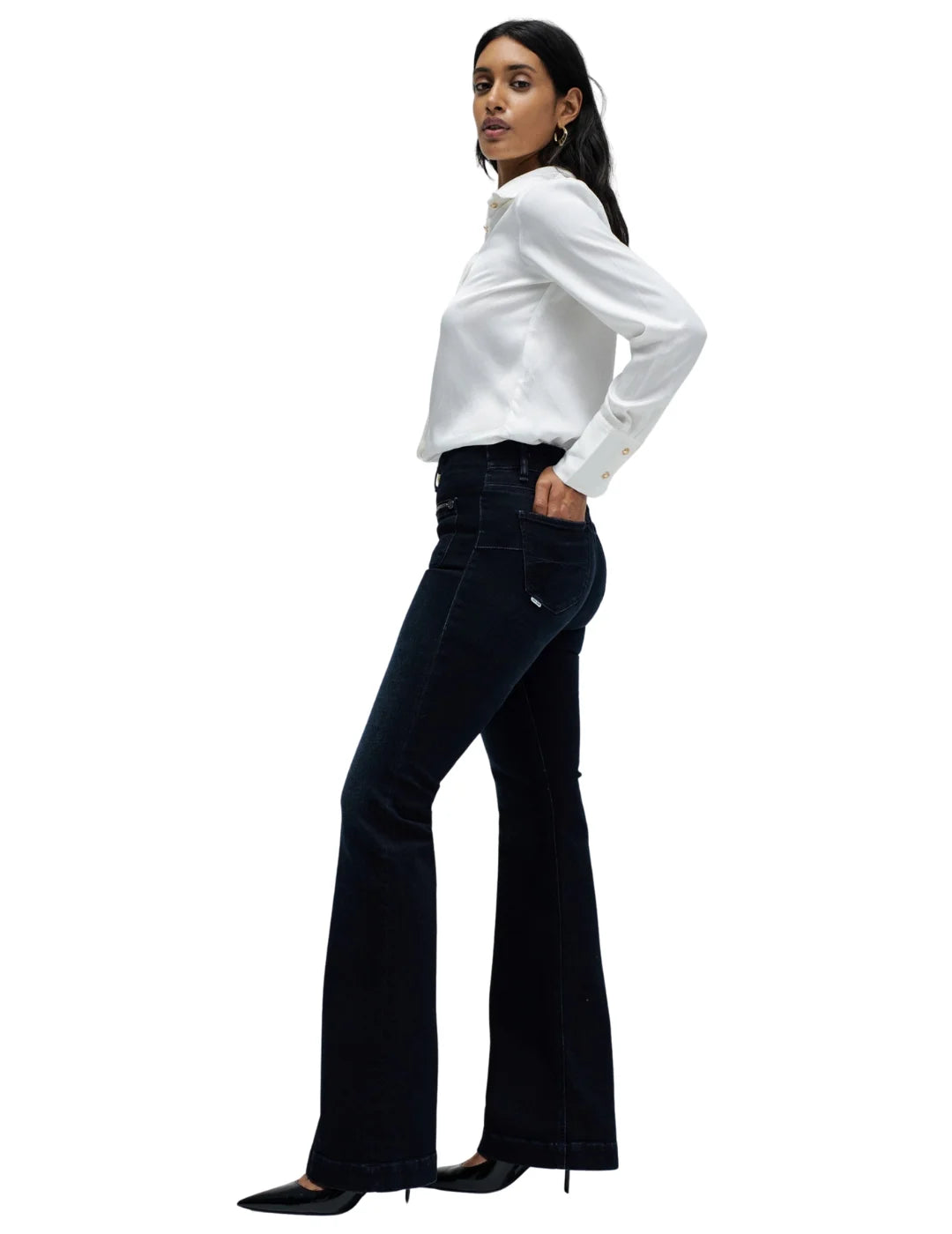 Vaqueros Destiny Push Up Flare Salsa Jeans Azul Oscuro | Bicos de Fío