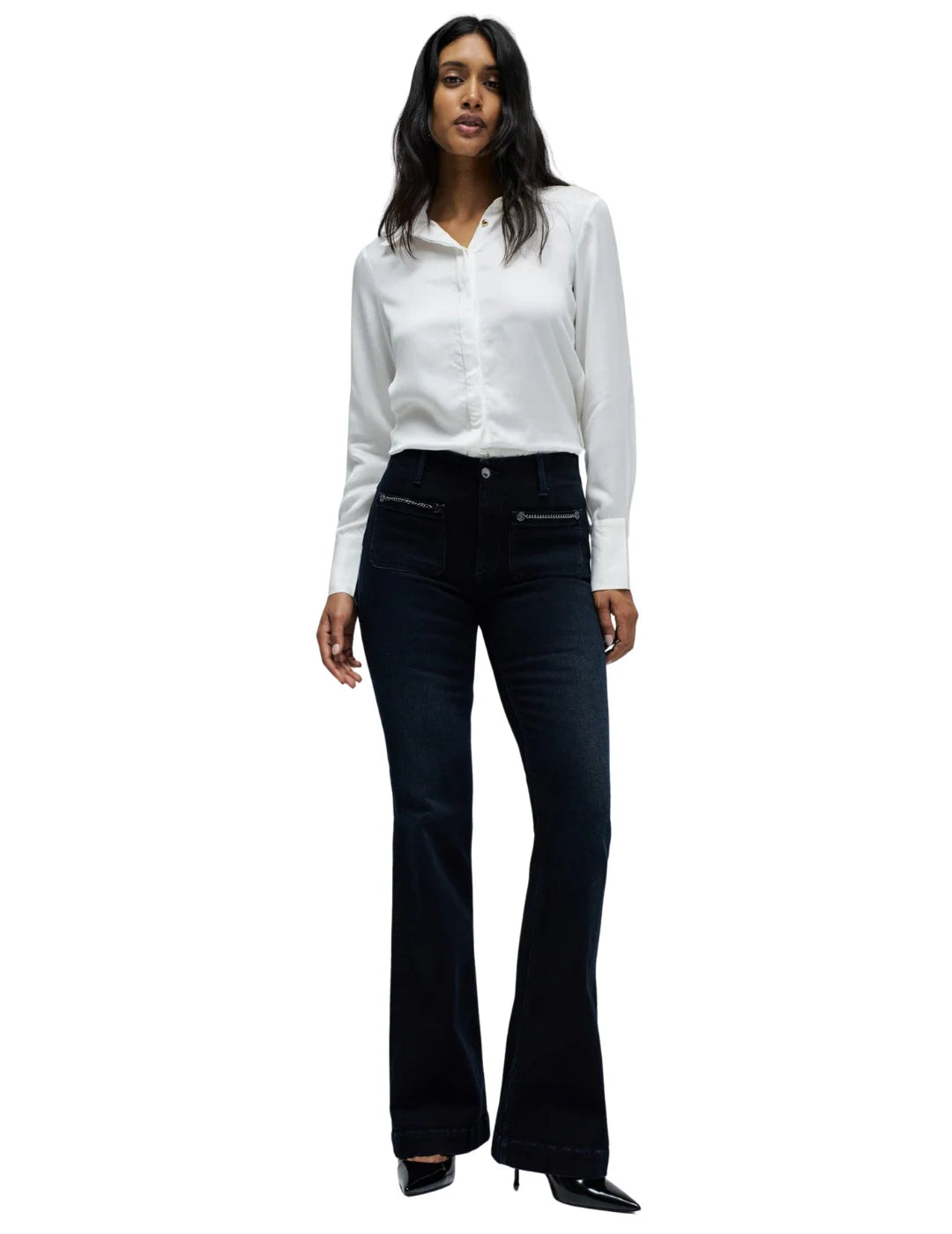 Vaqueros Destiny Push Up Flare Salsa Jeans Azul Oscuro | Bicos de Fío