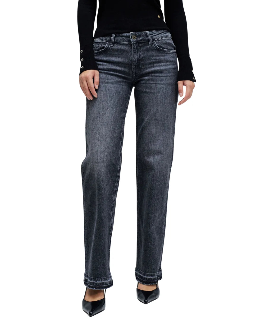 Vaqueros Low Rise Straight Salsa Jeans Negro | Bicos de Fío