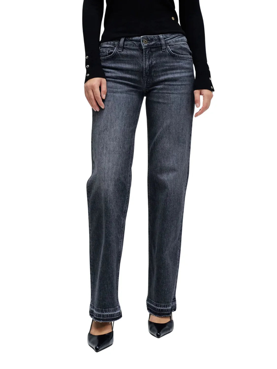 Vaqueros Low Rise Straight Salsa Jeans Negro | Bicos de Fío