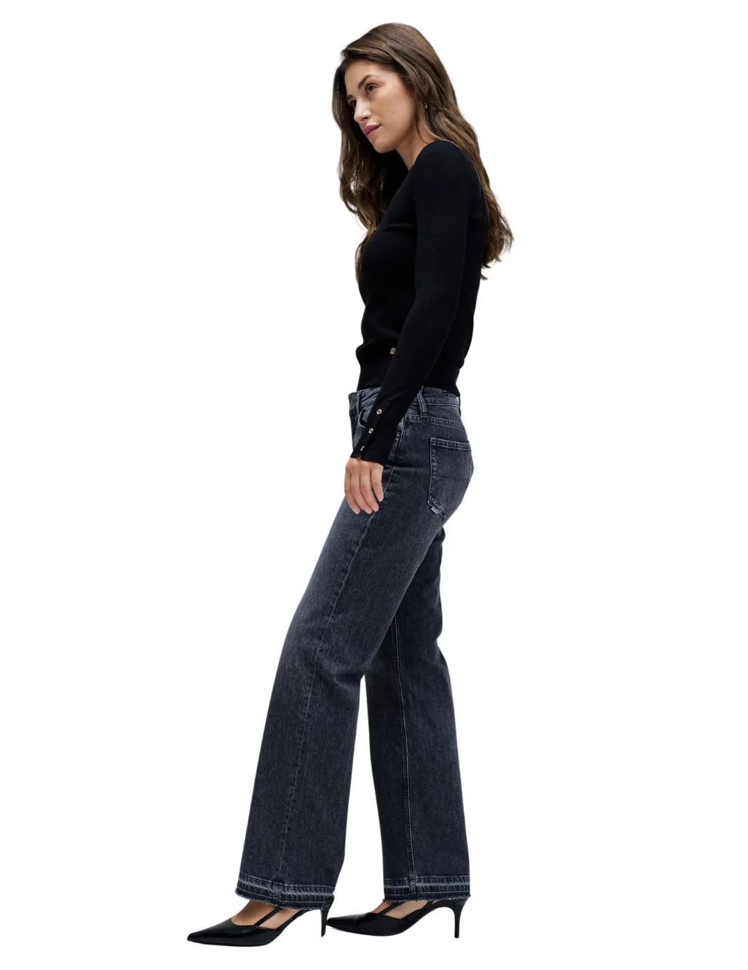 Vaqueros Low Rise Straight Salsa Jeans Negro | Bicos de Fío
