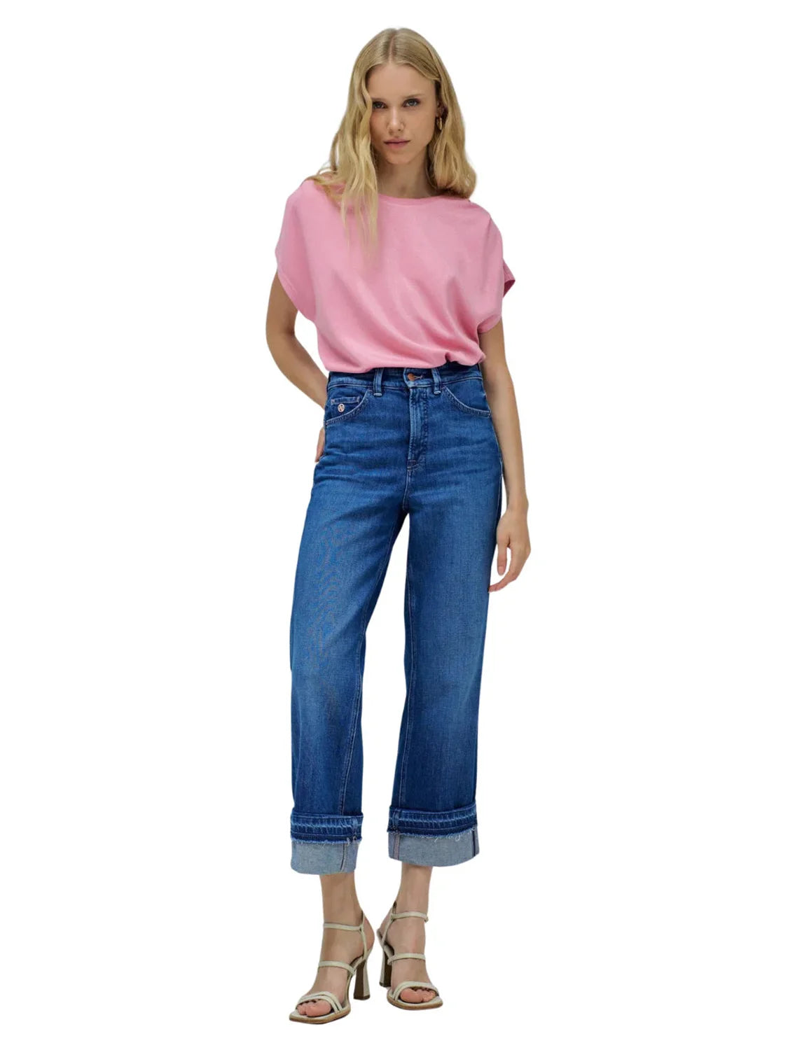 Vaqueros Rectos Salsa Jeans Faith Bajo Vuelto Azul | Bicos de Fío