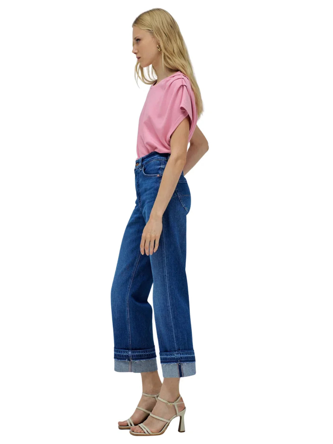 Vaqueros Rectos Salsa Jeans Faith Bajo Vuelto Azul | Bicos de Fío