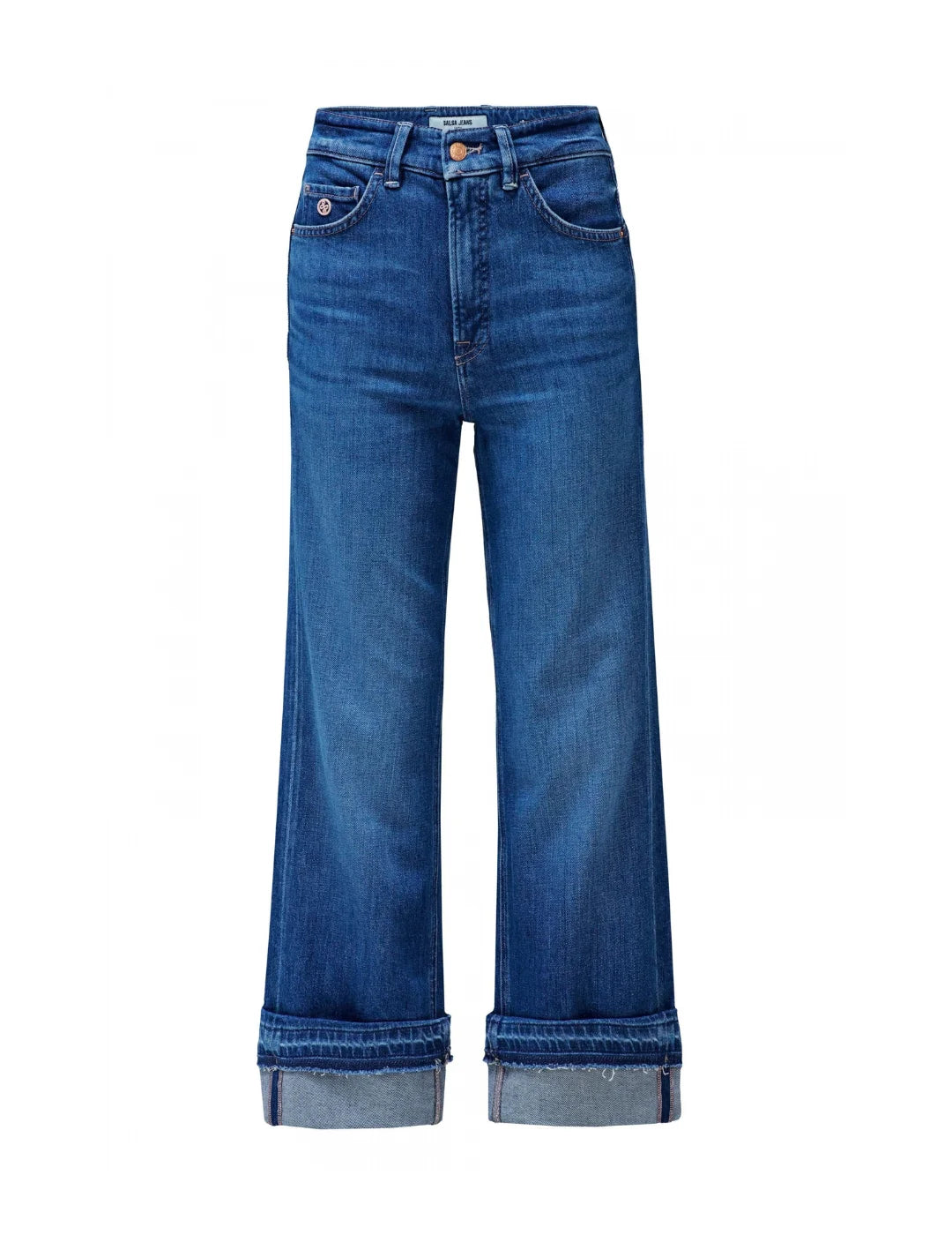 Vaqueros Rectos Salsa Jeans Faith Bajo Vuelto Azul | Bicos de Fío
