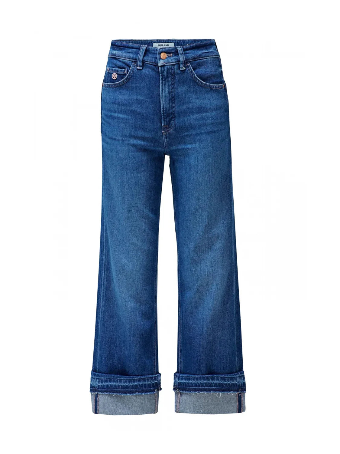 Vaqueros Rectos Salsa Jeans Faith Bajo Vuelto Azul | Bicos de Fío