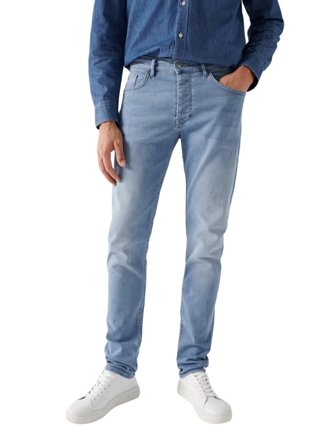 Vaqueros Regular Salsa Jeans S-Repel Azul Claro | Bicos de Fío