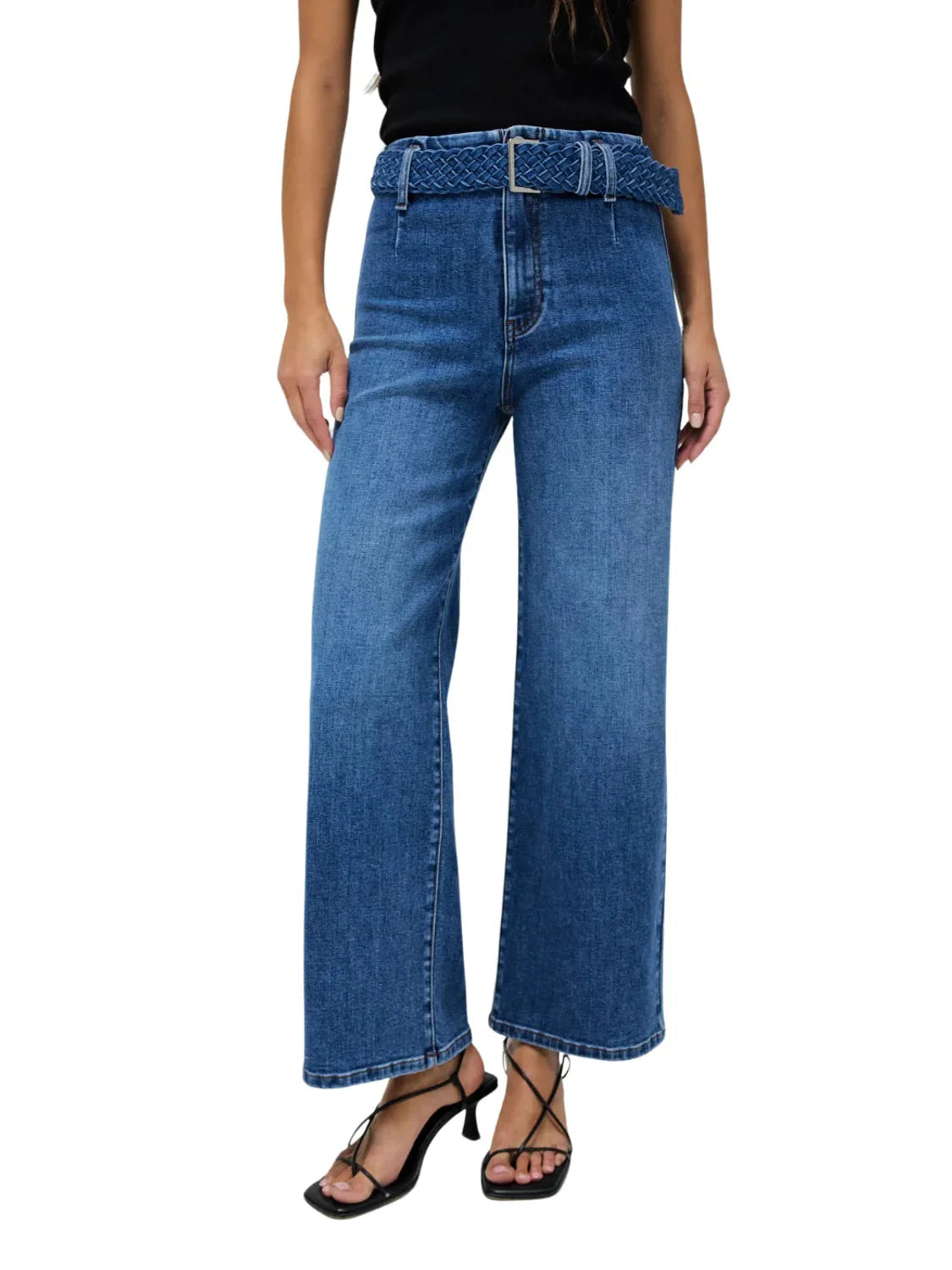 Vaqueros Salsa Jeans True Cropped Wide Cinturón Azul | Bicos de Fío