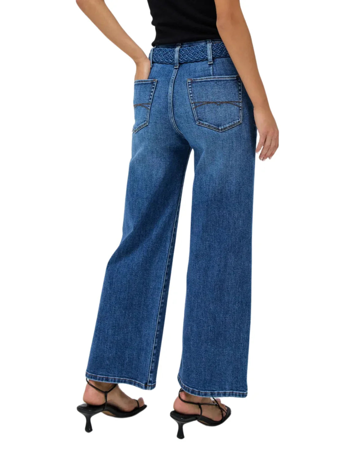 Vaqueros Salsa Jeans True Cropped Wide Cinturón Azul | Bicos de Fío