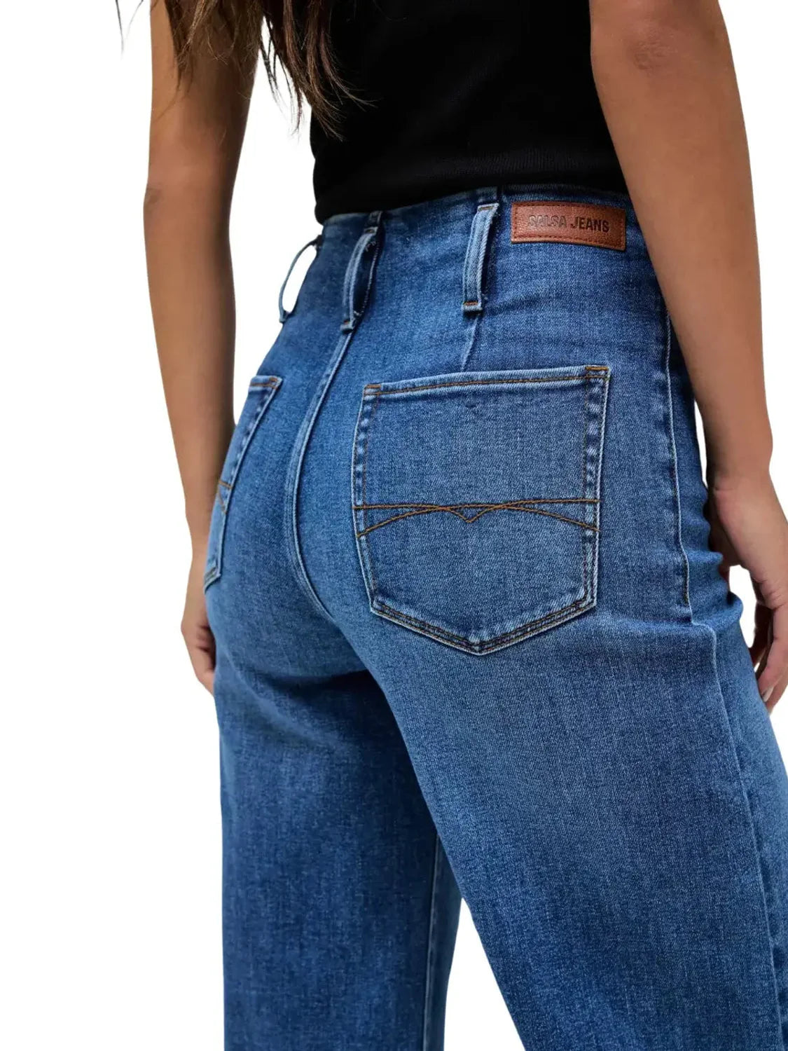 Vaqueros Salsa Jeans True Cropped Wide Cinturón Azul | Bicos de Fío