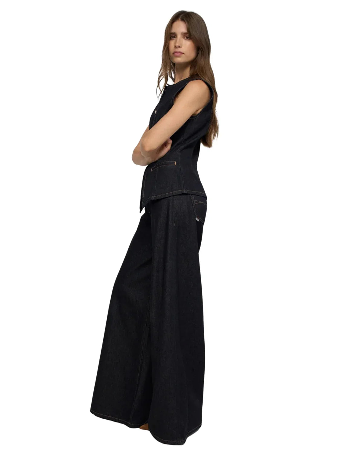 Vaqueros Super Wide Leg Salsa Jeans Azul Oscuro | Bicos de Fío