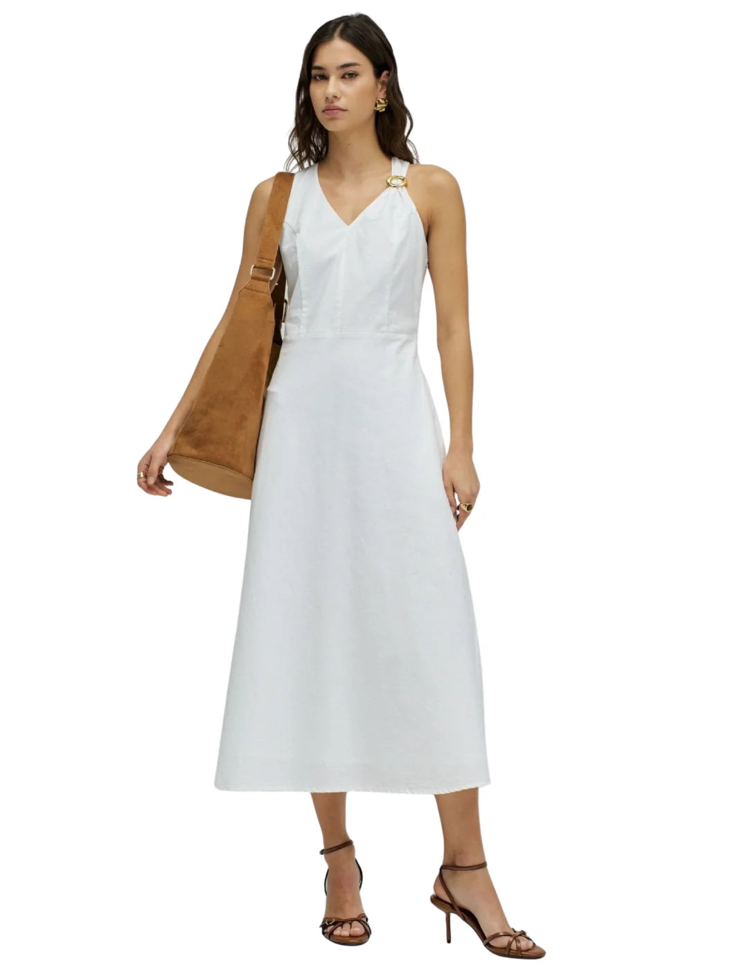 Vestido A-Line Salsa Jeans Aplique Blanco | Bicos de Fío
