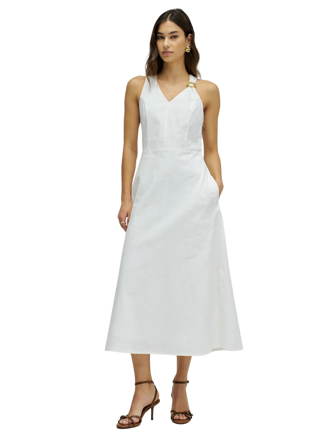 Vestido A-Line Salsa Jeans Aplique Blanco | Bicos de Fío