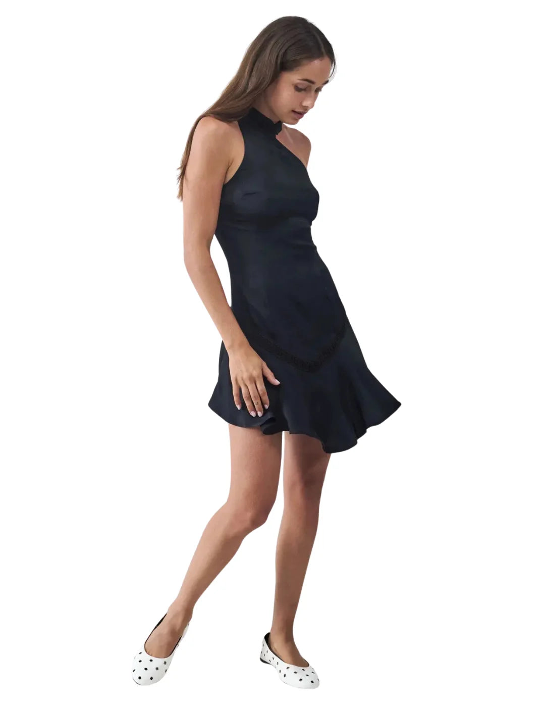Vestido Mini Satinado BALMOHK Negro | Bicos de Fío