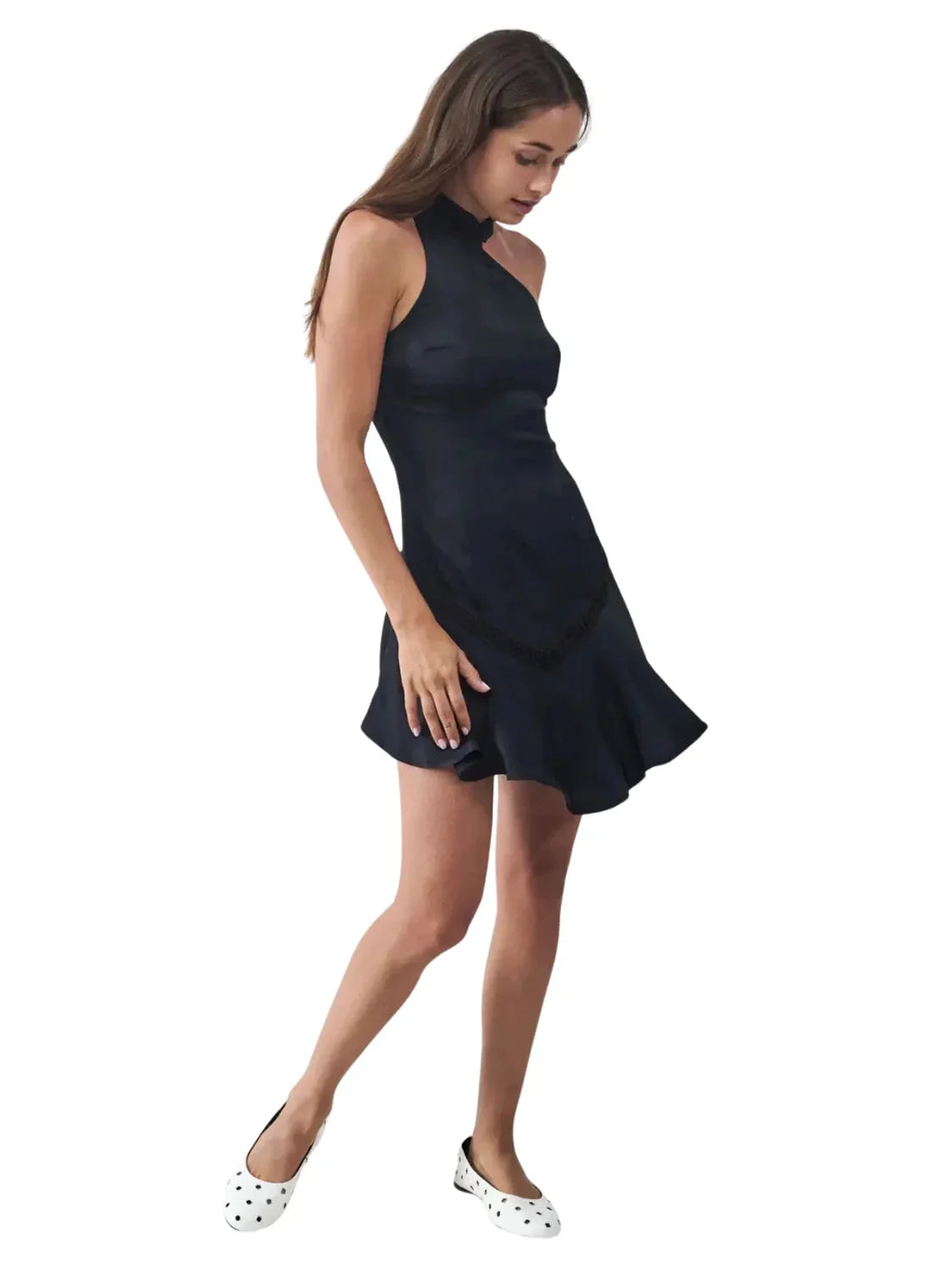 Vestido Mini Satinado BALMOHK Negro | Bicos de Fío