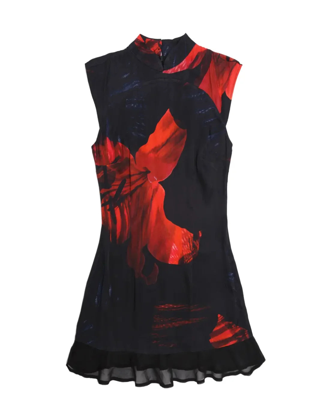 Vestido Corto Estampado Satén BALMOHK Negro | Bicos de Fío