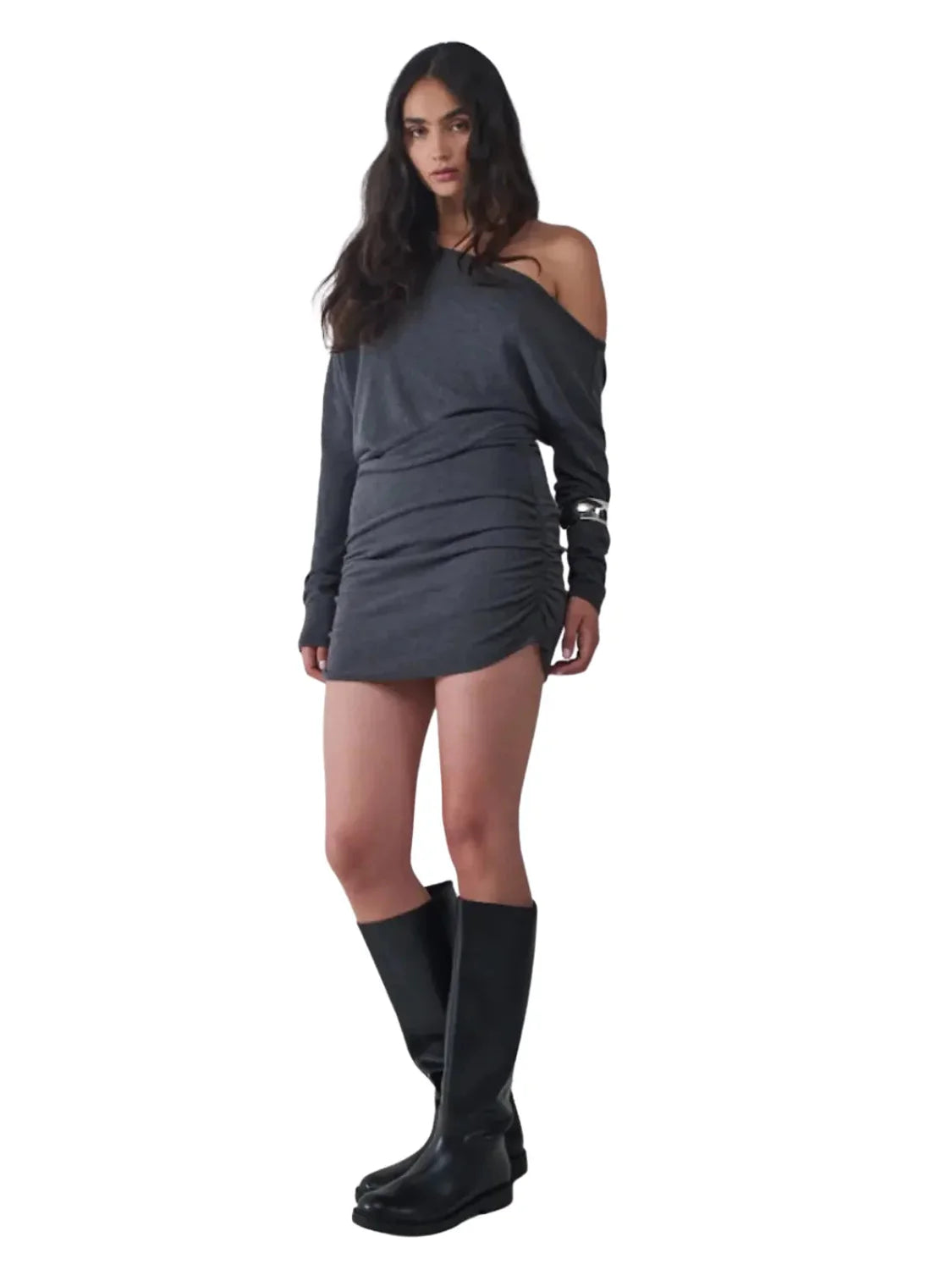 Vestido Mini Asimétrico BALMOHK Gris Oscuro | Bicos de Fío
