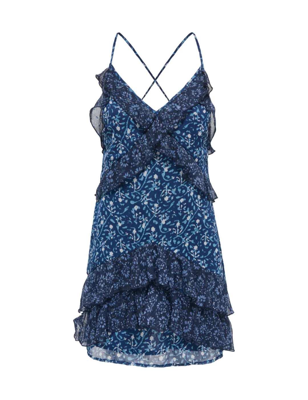 Vestido Corto Volantes ONLY Ralias Azul Marino | Bicos de Fío