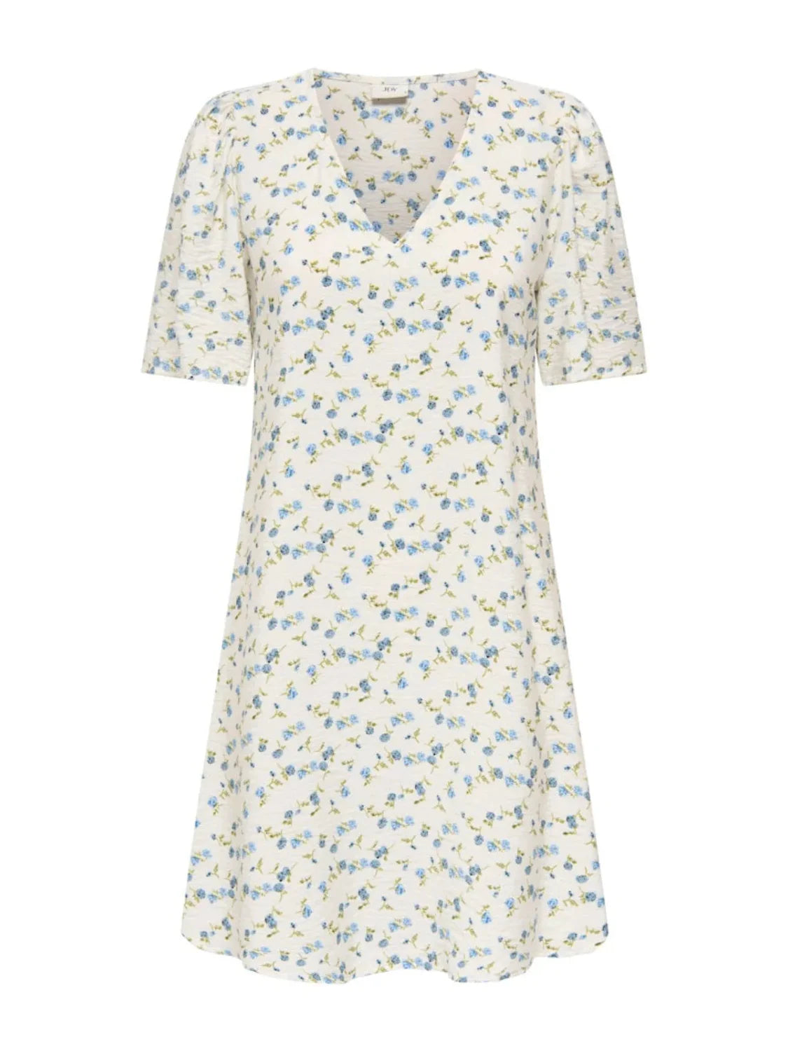 Vestido Corto JDY Carrie Blanco Flores Azules | Bicos de Fío