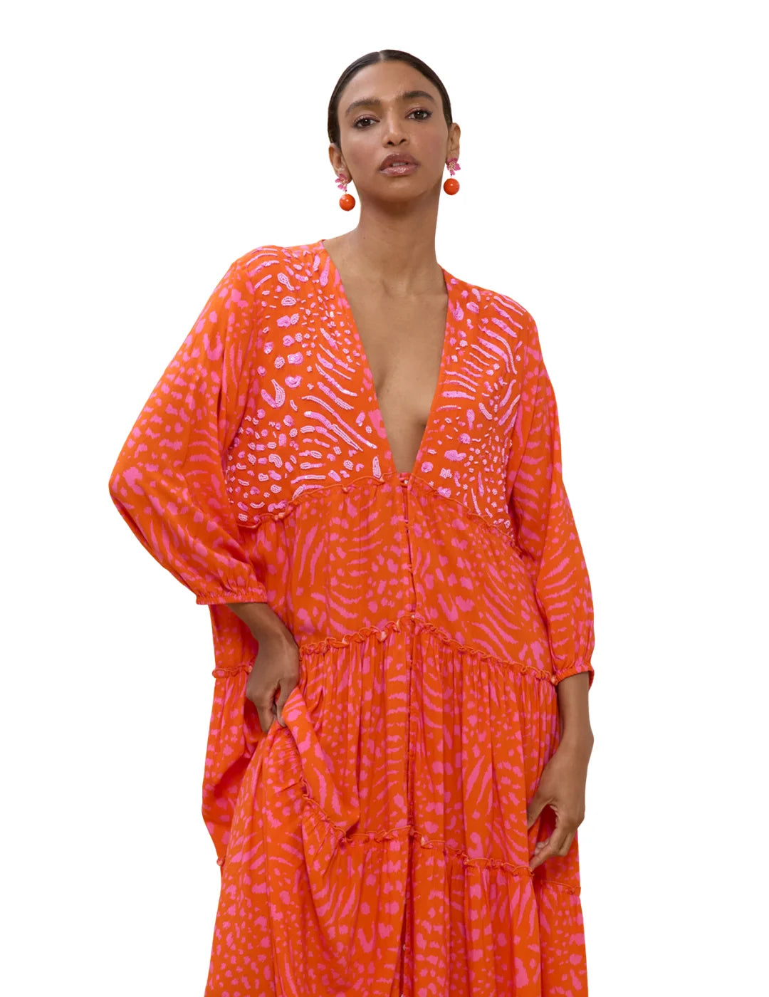 Vestido Largo Lola Casademunt Manchas Naranja | Bicos de Fío