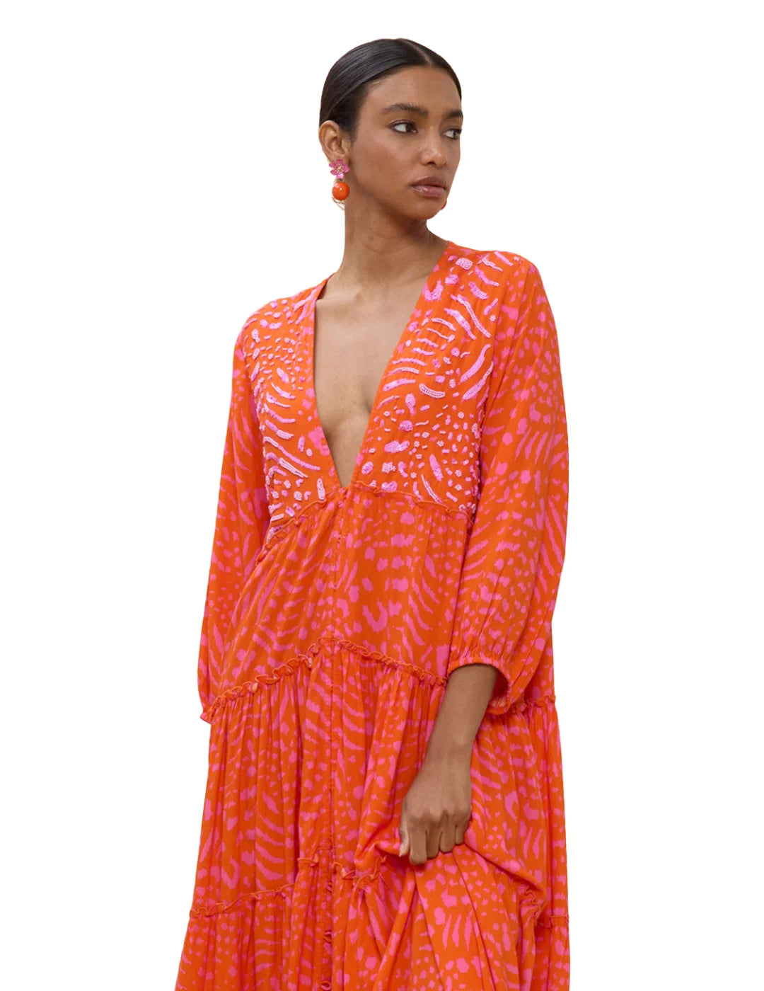 Vestido Largo Lola Casademunt Manchas Naranja | Bicos de Fío
