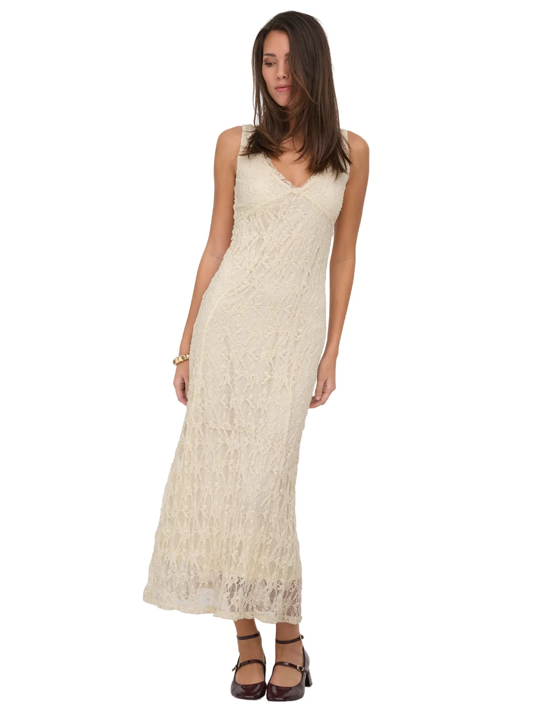 Vestido Largo ONLY Albina Crudo | Bicos de Fío