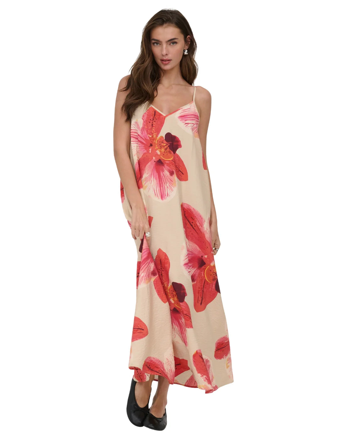 Vestido Largo ONLY Elanor Flores Crudo | Bicos de Fío