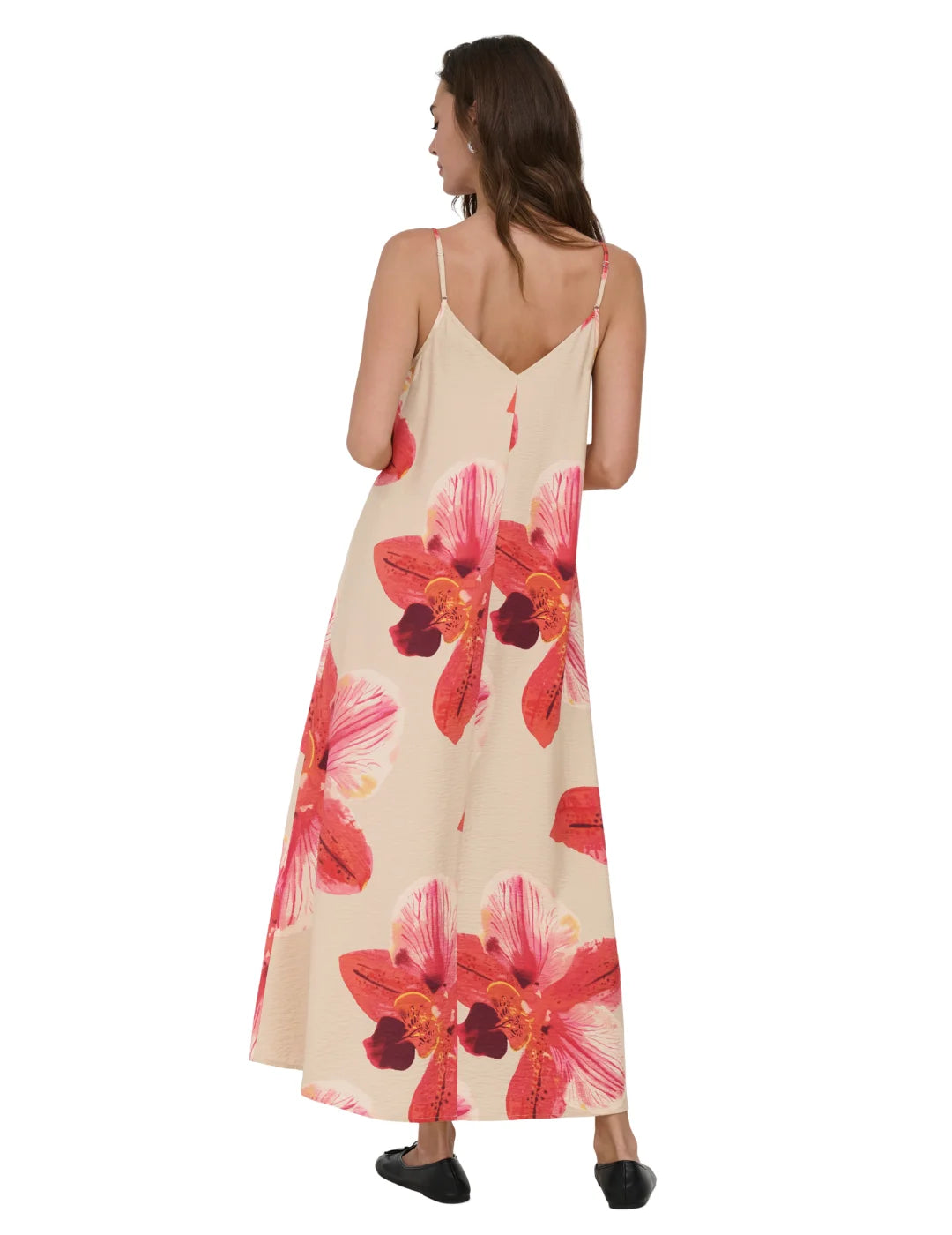 Vestido Largo ONLY Elanor Flores Crudo | Bicos de Fío