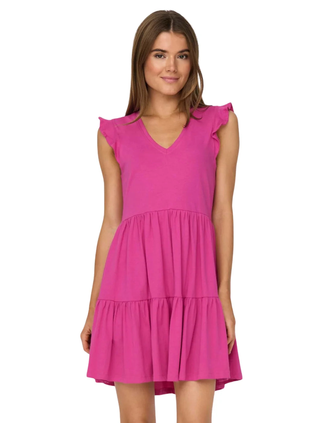 Vestido Manga Corta Volantes Only Onlmay Fucsia | Bicos de Fío