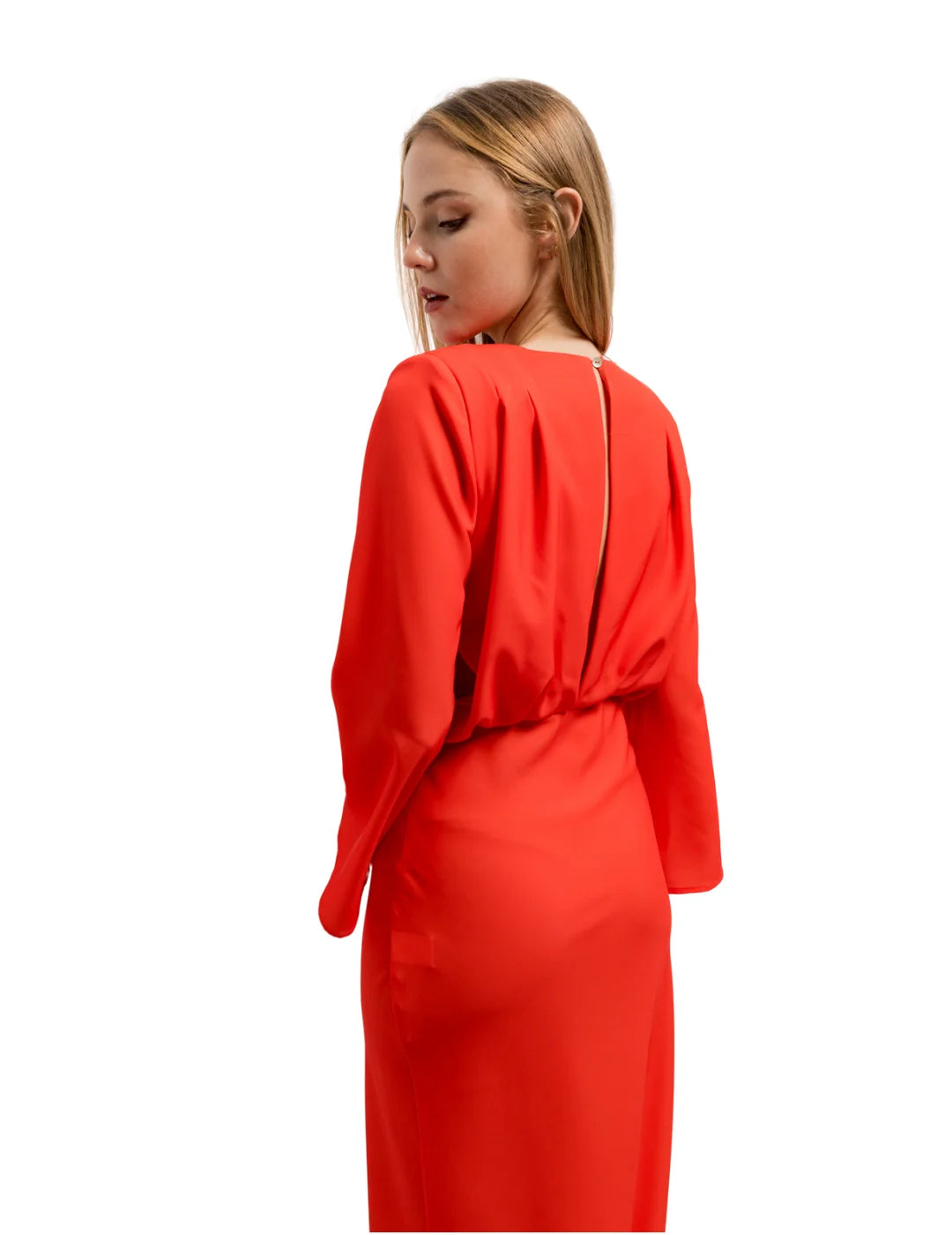 Vestido Midi Cruzado Manga Larga BdeF Rojo | Bicos de Fío