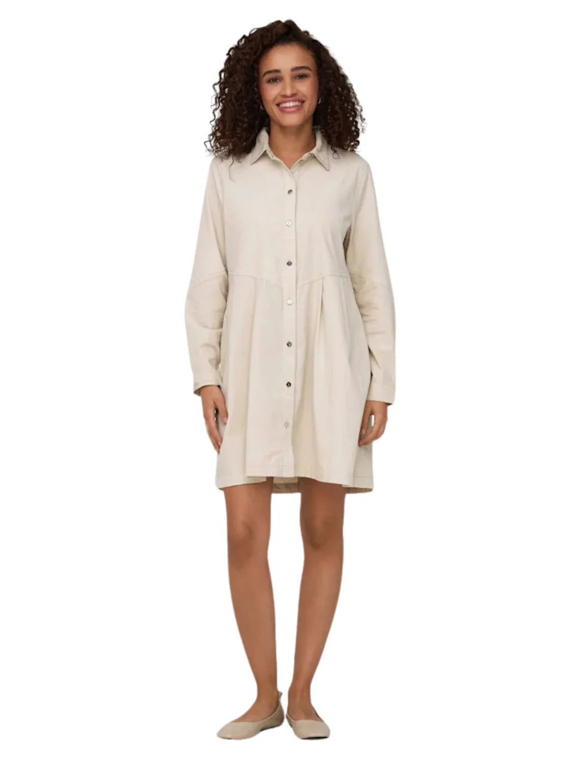 Vestido Camisero Corto ONLY Aime Beige - Bicos de Fío