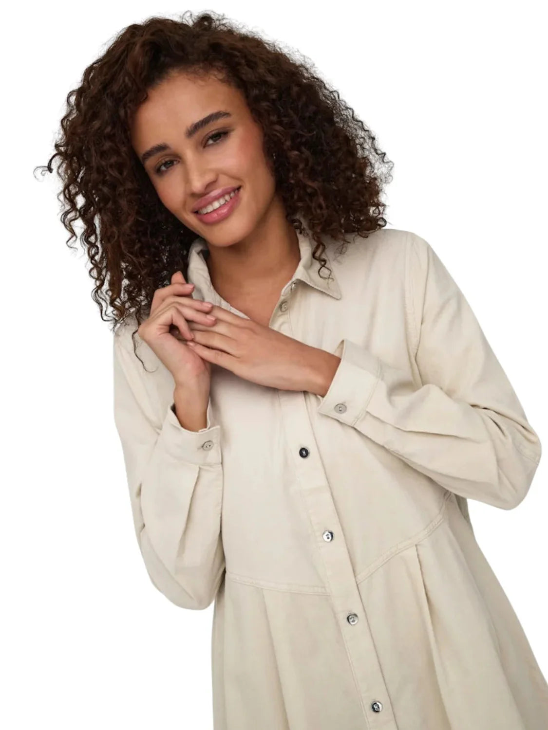 Vestido Camisero Corto ONLY Aime Beige - Bicos de Fío