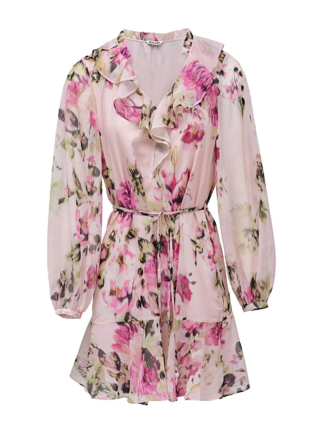 Vestido Patrón Floral Salsa Jeans Rosa | Bicos de Fío