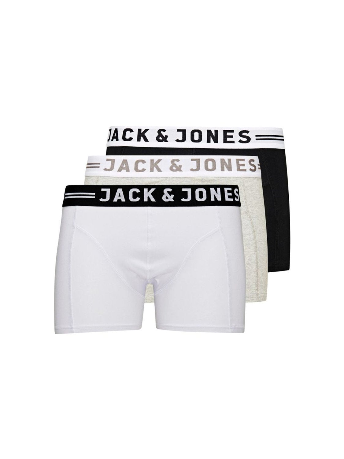 Pack de 3 Boxer Jack and Jones Sense Blanco-Gris-Negro - Bicos de Fío