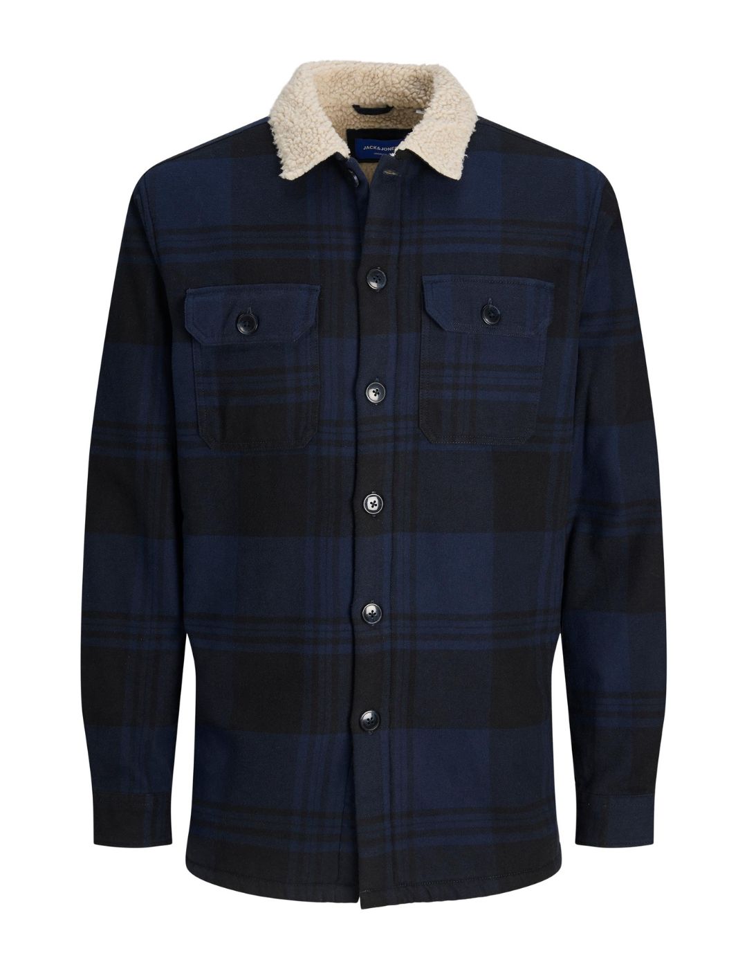 Sobrecamisa de cuadros con borreguillo Jack and Jones Azul - Bicos de Fío