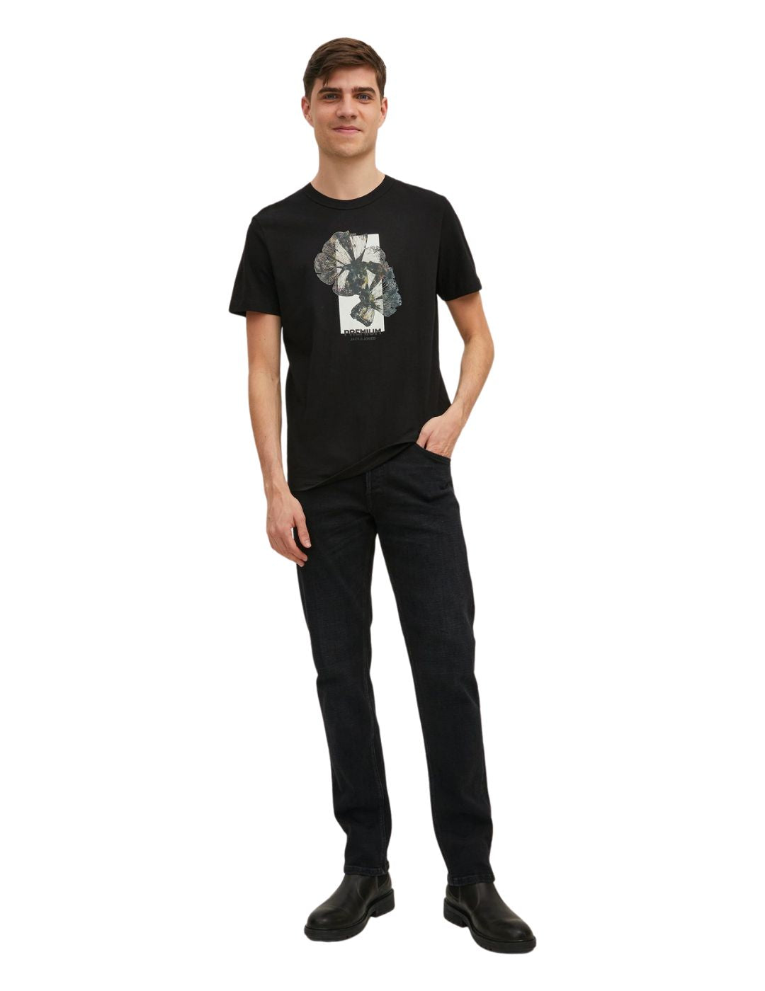 Camiseta Jack and Jones Premium Print Negro - Bicos de Fío