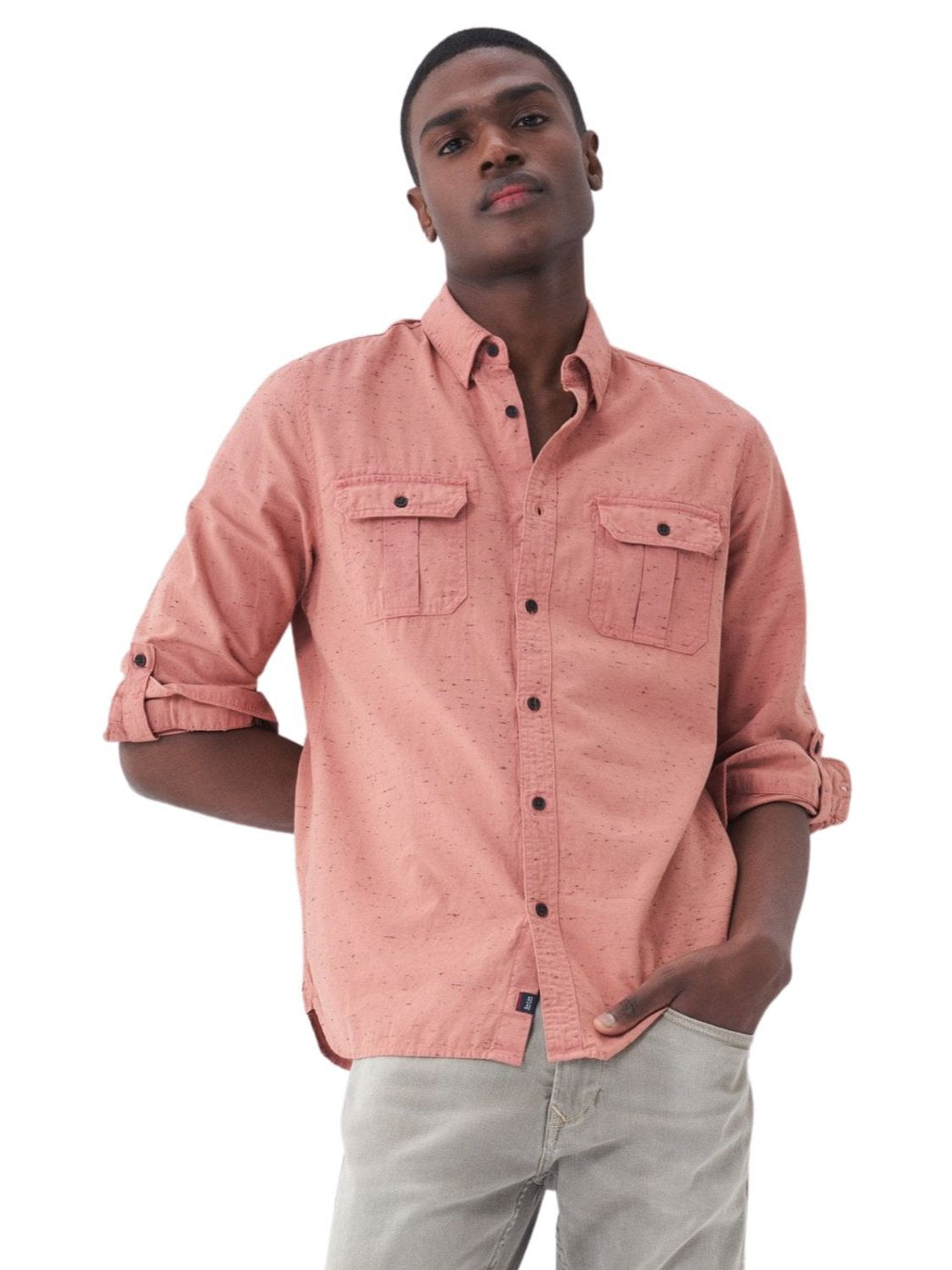 Camisa de manga larga con bolsillos Salsa Jeans Salmón - Bicos de Fío