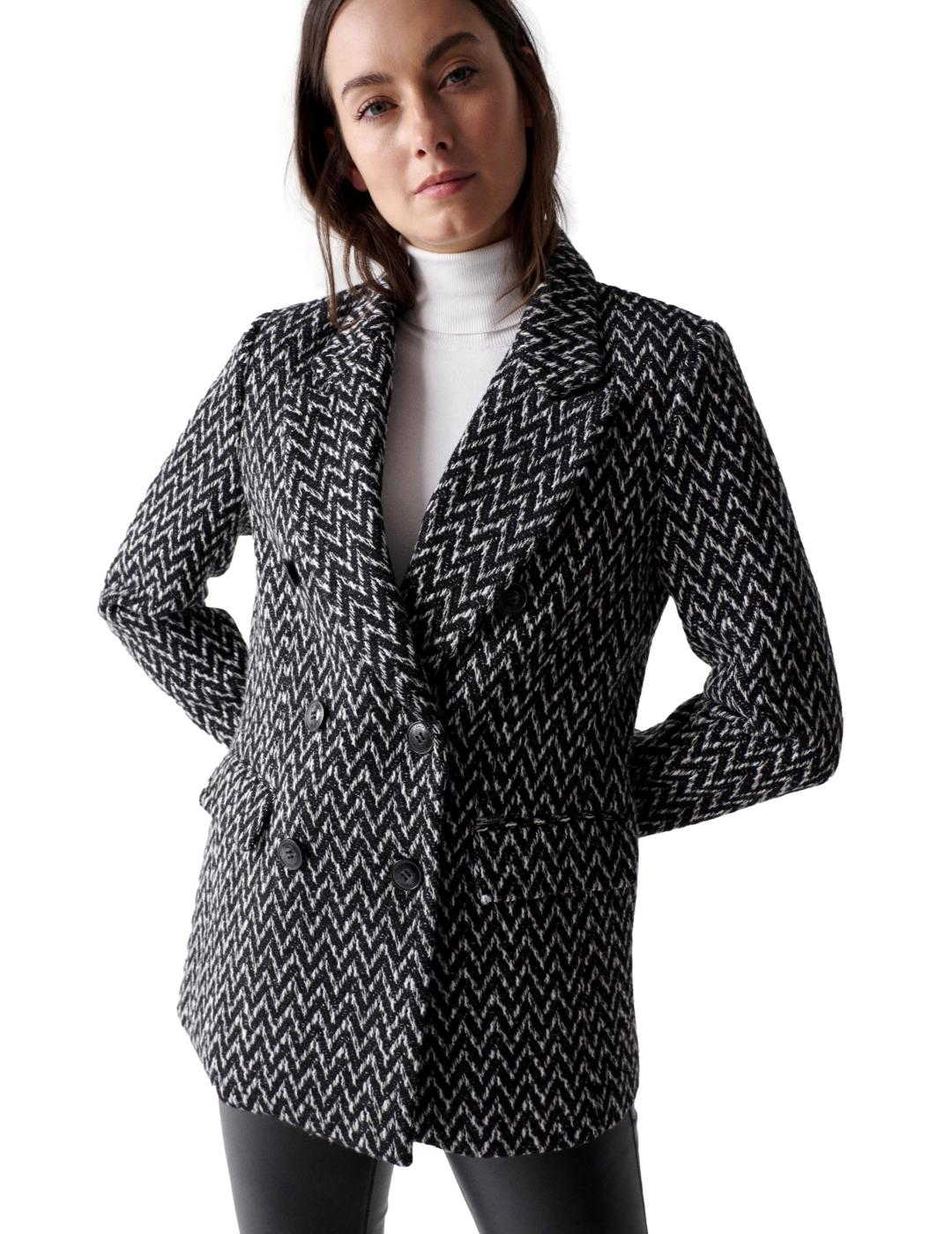 Blazer de paño con textura Salsa Blanco y Negro - Bicos de Fío